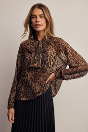 Spotted Hour Leopard Tie Neck Blouse - Westly