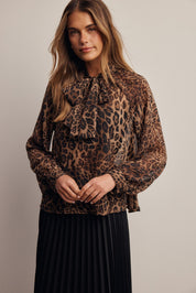 Spotted Hour Leopard Tie Neck Blouse - Westly