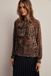 Spotted Hour Leopard Tie Neck Blouse - Westly