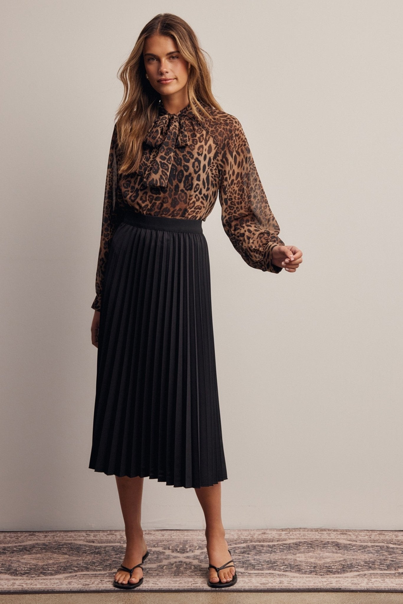 Spotted Hour Leopard Tie Neck Blouse - Westly