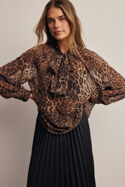 Spotted Hour Leopard Tie Neck Blouse in Leopard, photo 3