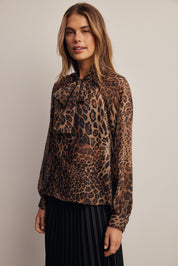 Spotted Hour Leopard Tie Neck Blouse in Leopard, photo 8