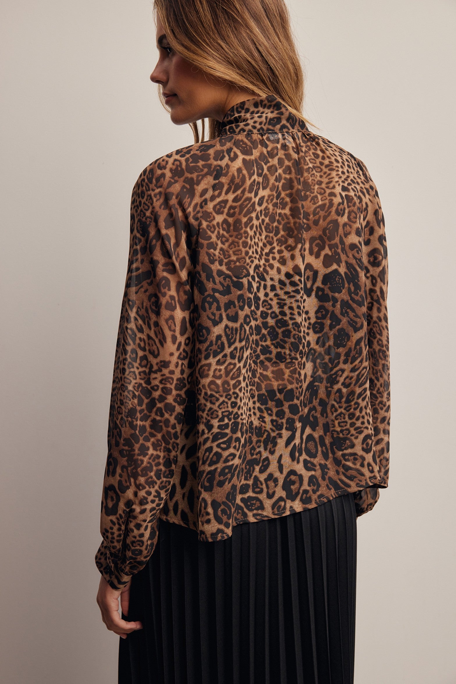 Spotted Hour Leopard Tie Neck Blouse in Leopard, photo 10