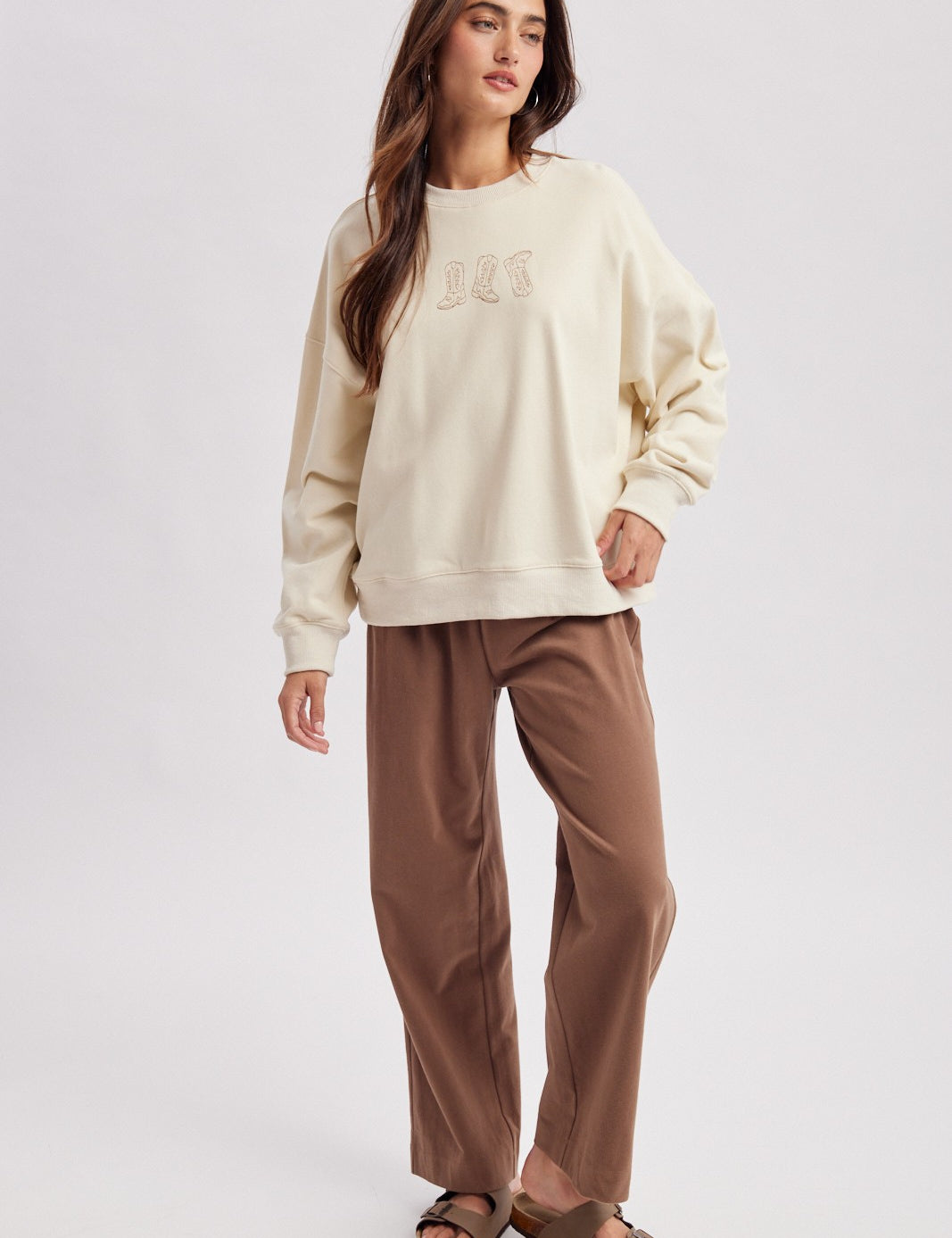 Spur Trail Boots Graphic Sweatshirt - Ecru Mocha