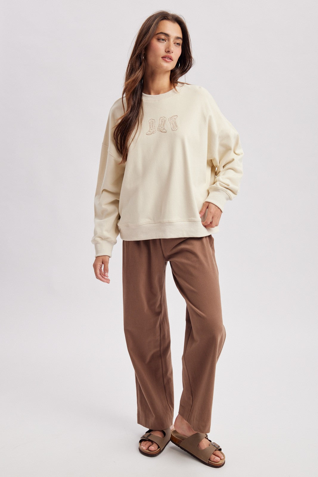 Spur Trail Boots Graphic Sweatshirt - Ecru Mocha