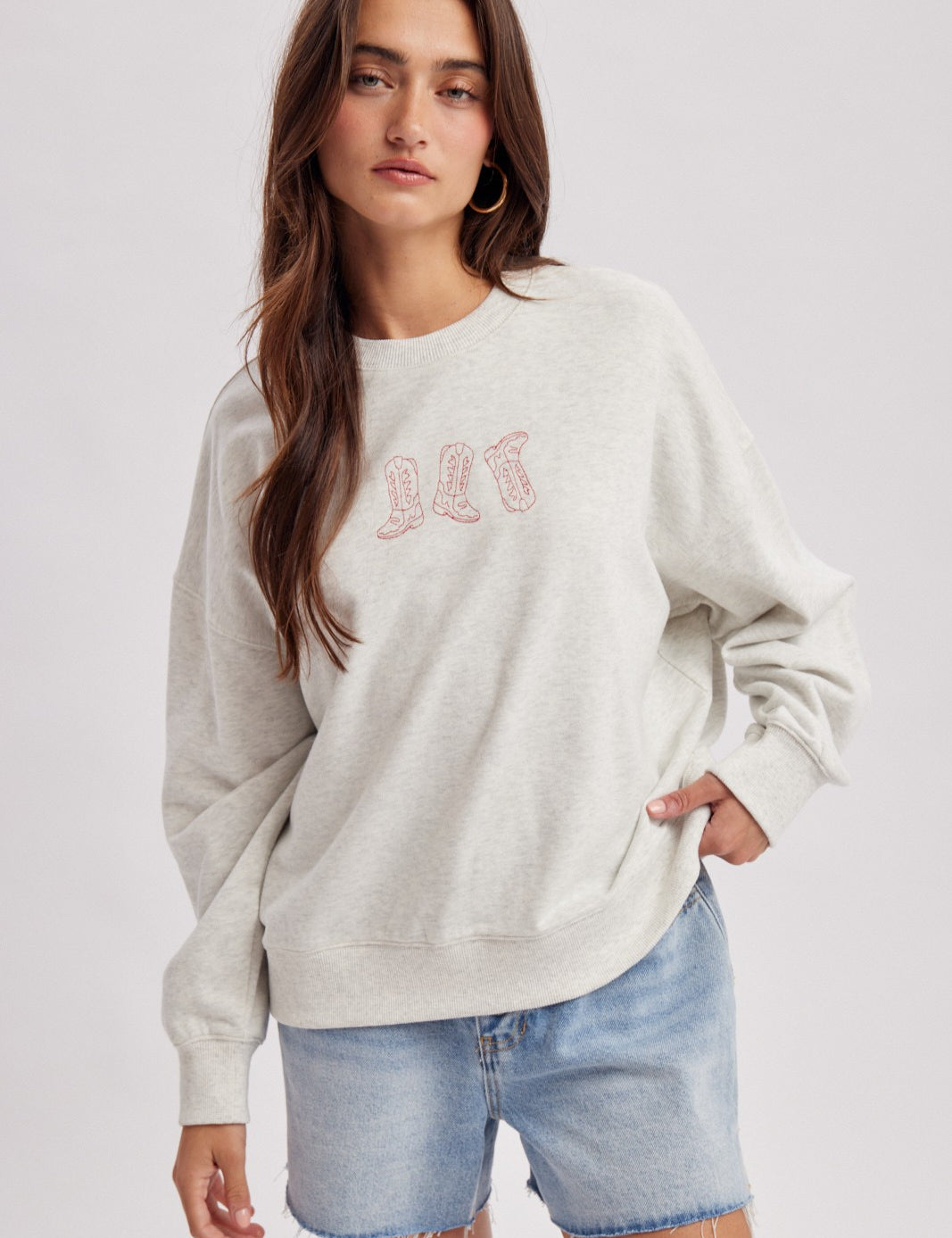 Spur Trail Boots Graphic Sweatshirt - Heather Grey Red