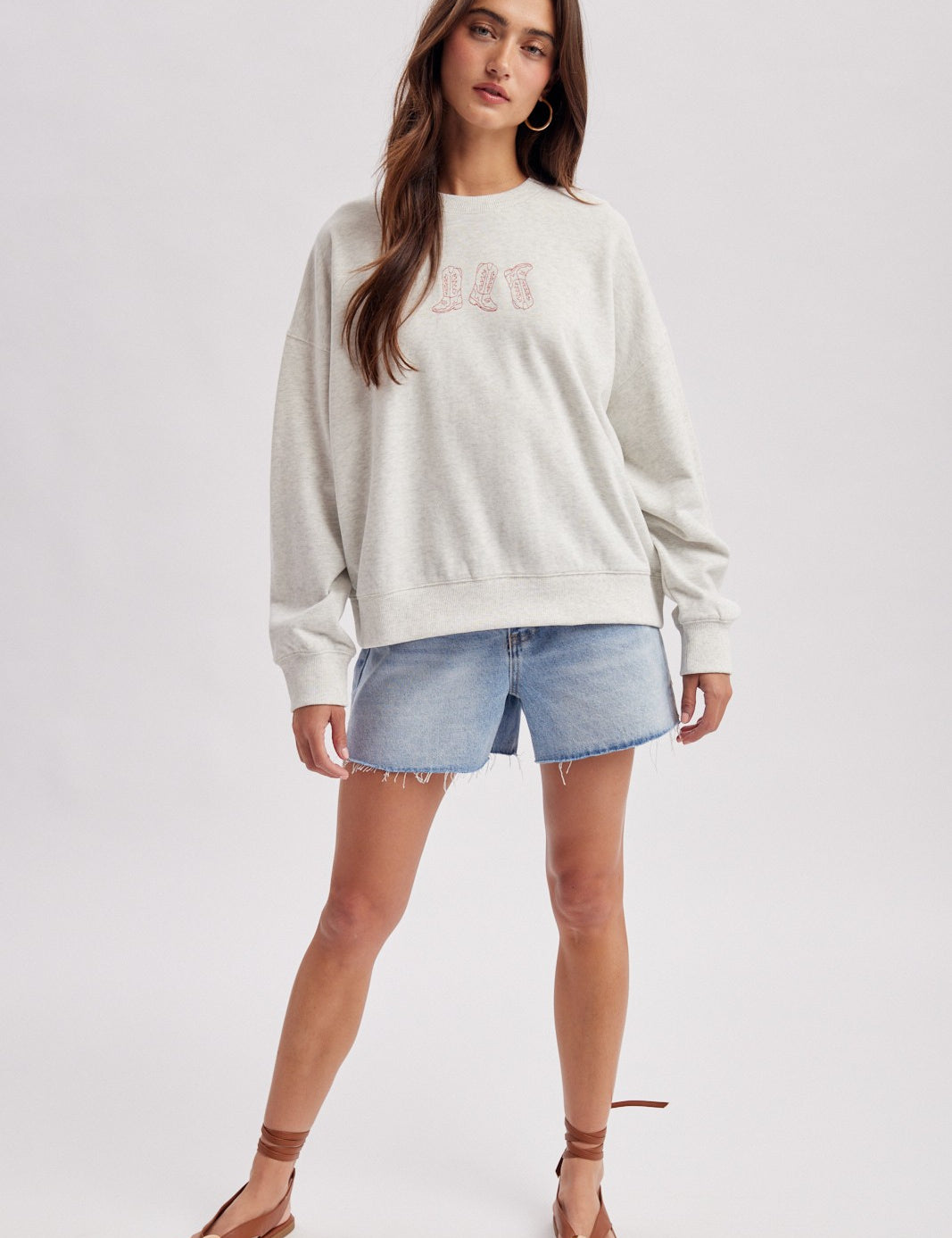 Spur Trail Boots Graphic Sweatshirt - Heather Grey Red