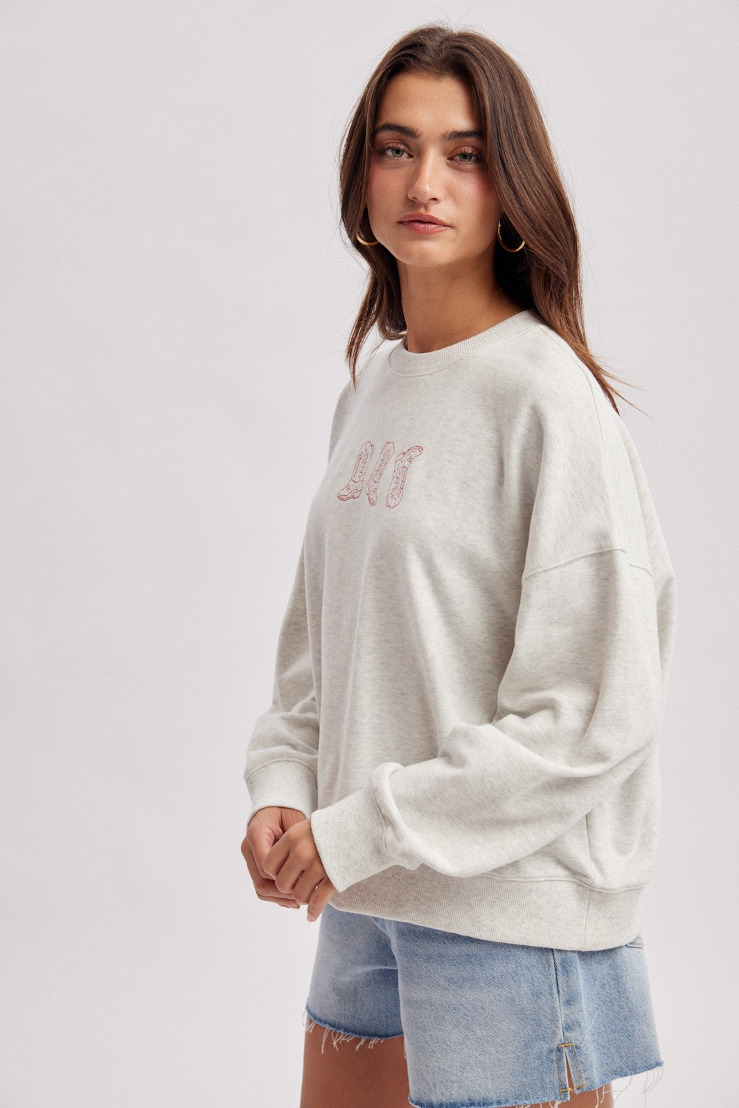 Spur Trail Boots Graphic Sweatshirt - Heather Grey Red