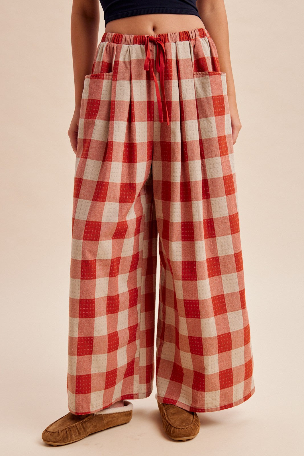 Square Study Embroidered Wide Leg Pants in Rust - product photo 1