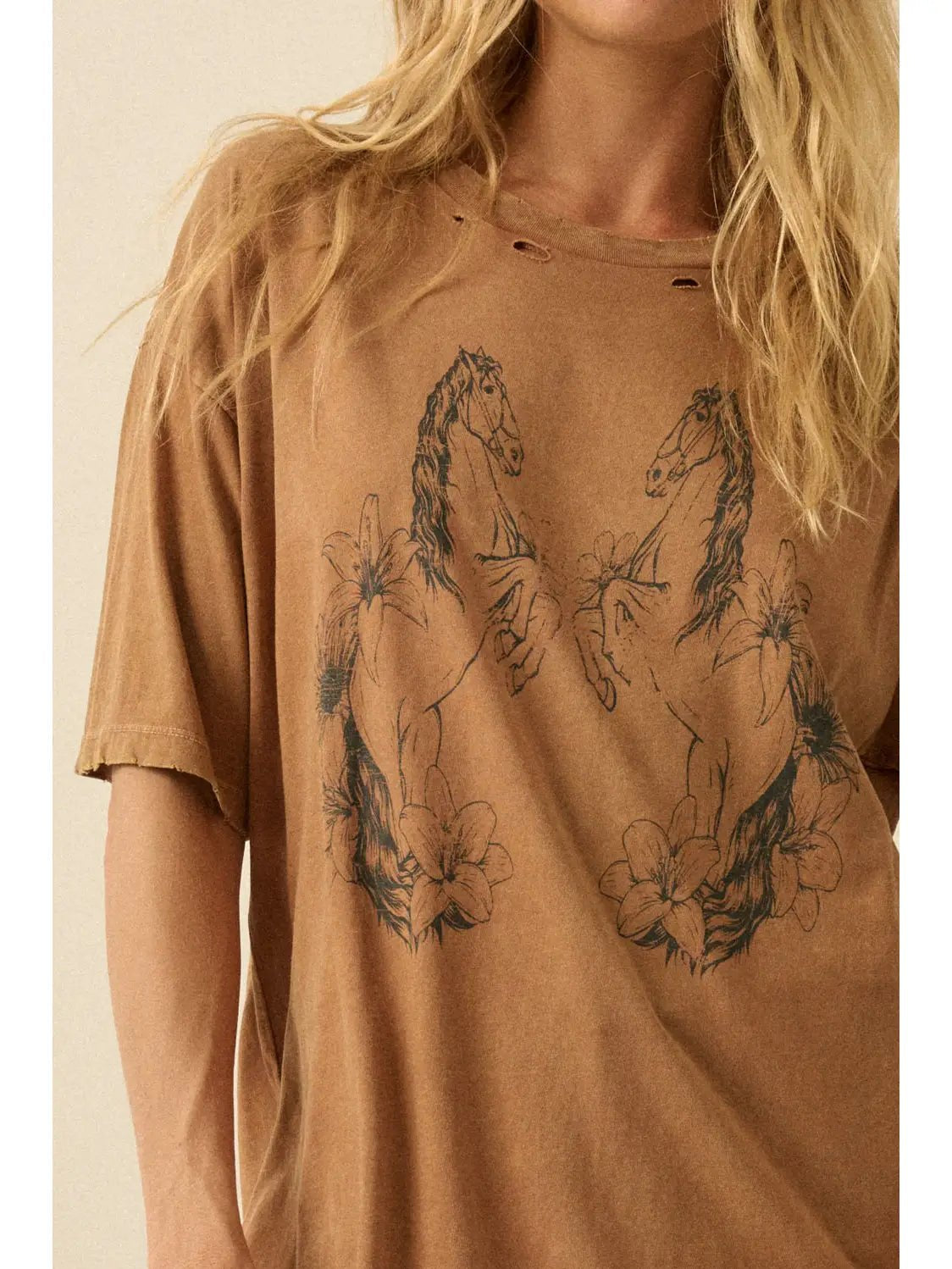 Stallion Spirit Distressed Oversize Graphic Tee - Westly