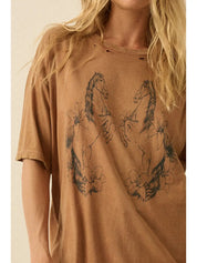 Stallion Spirit Distressed Oversize Graphic Tee - Westly