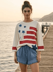 Star Spangled Oversized 3/4 Sleeve Sweatshirt - Westly