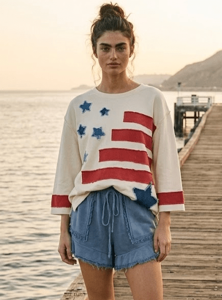 Star Spangled Oversized 3/4 Sleeve Sweatshirt - Westly