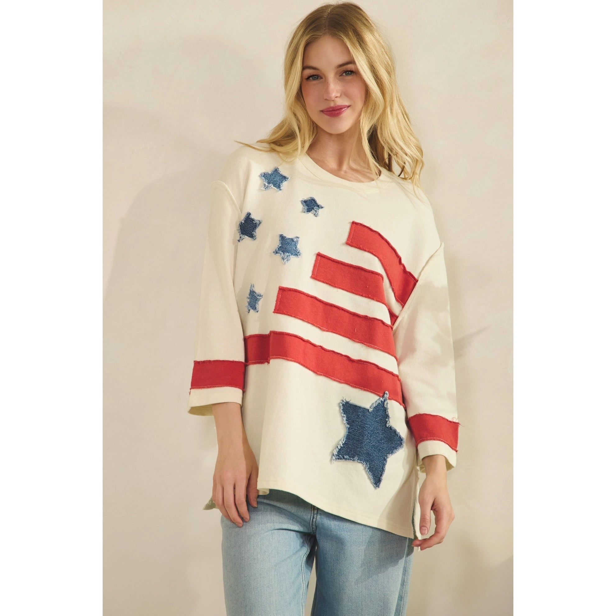 Star Spangled Oversized 3/4 Sleeve Sweatshirt - Westly