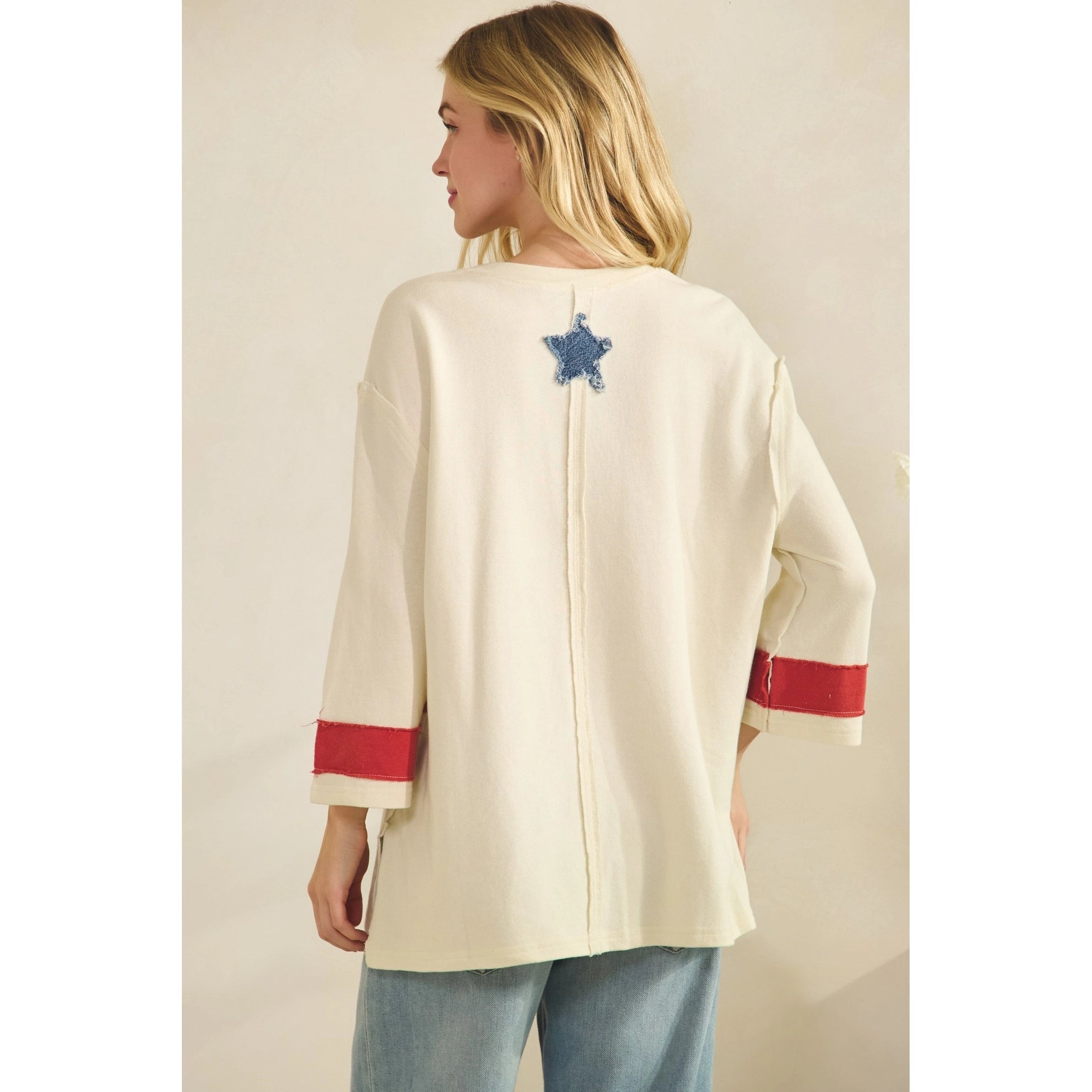 Star Spangled Oversized 3/4 Sleeve Sweatshirt - Westly