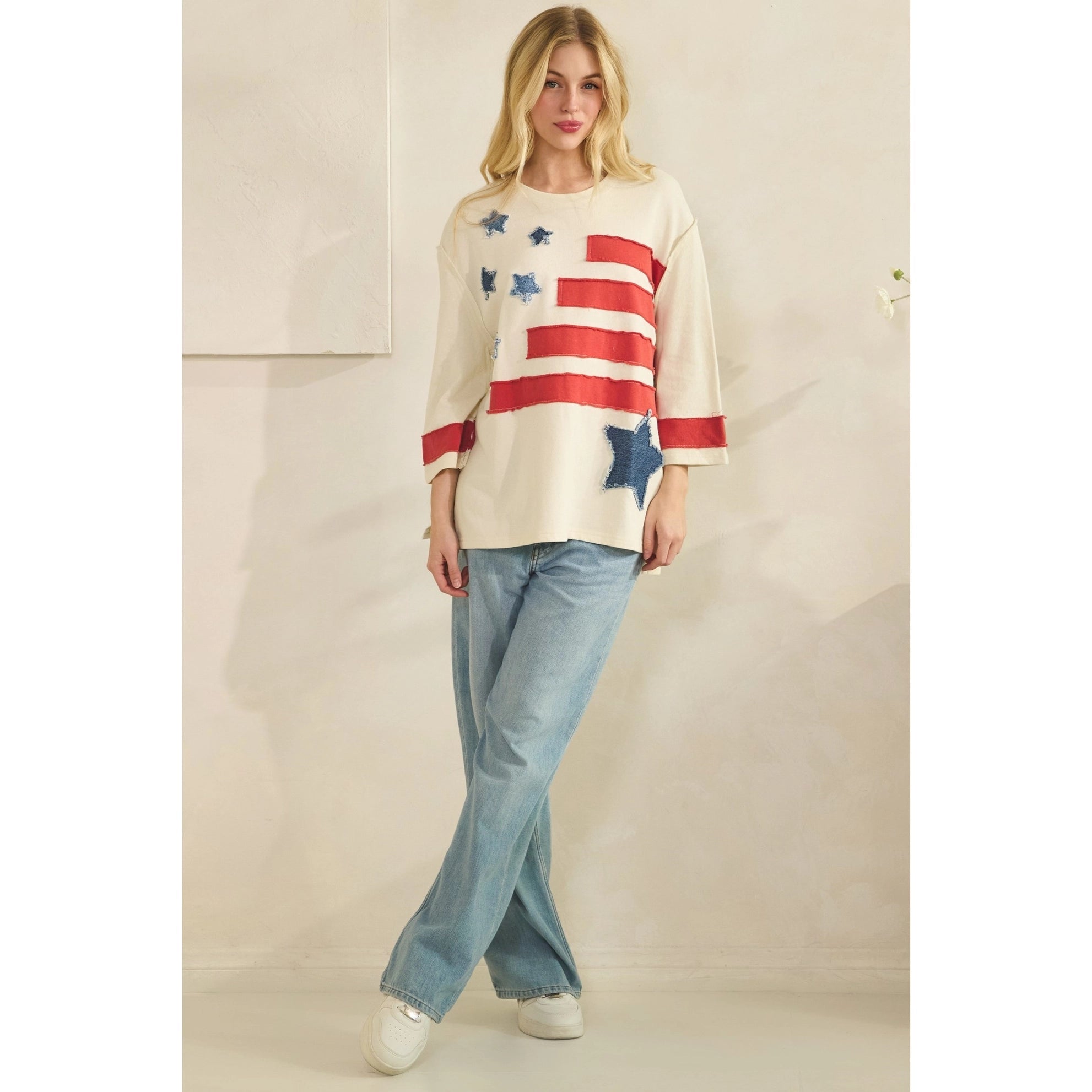 Star Spangled Oversized 3/4 Sleeve Sweatshirt - Westly