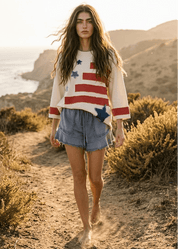 Star Spangled Oversized 3/4 Sleeve Sweatshirt - Westly