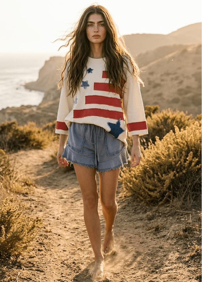 Star Spangled Oversized 3/4 Sleeve Sweatshirt - Westly