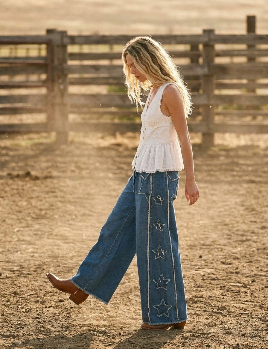 Stardust Wide Leg Denim Pants - Westly