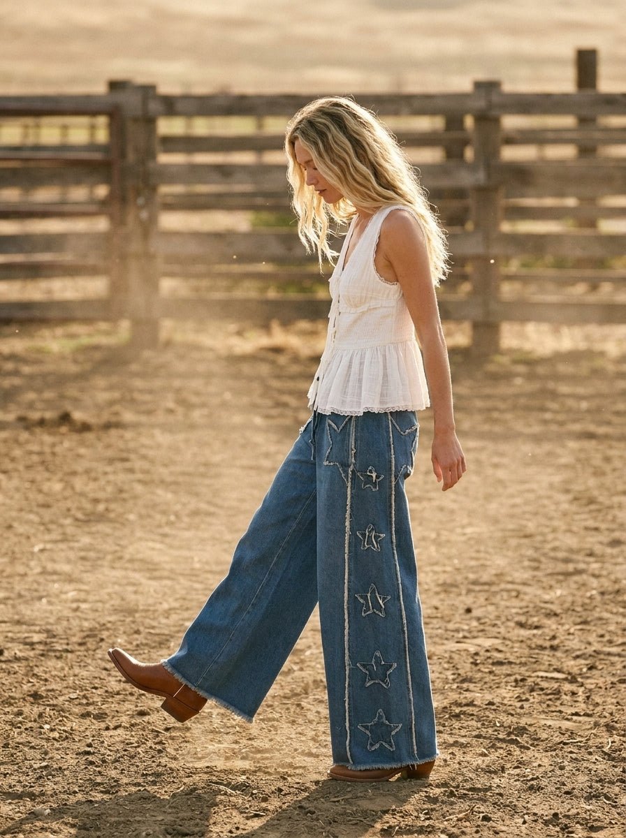 Stardust Wide Leg Denim Pants - Westly