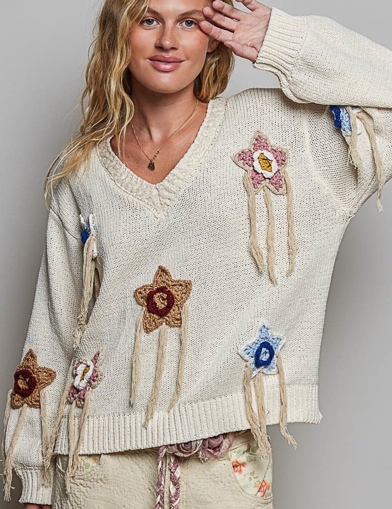 Starling Crochet Appliqué Sweater - Westly