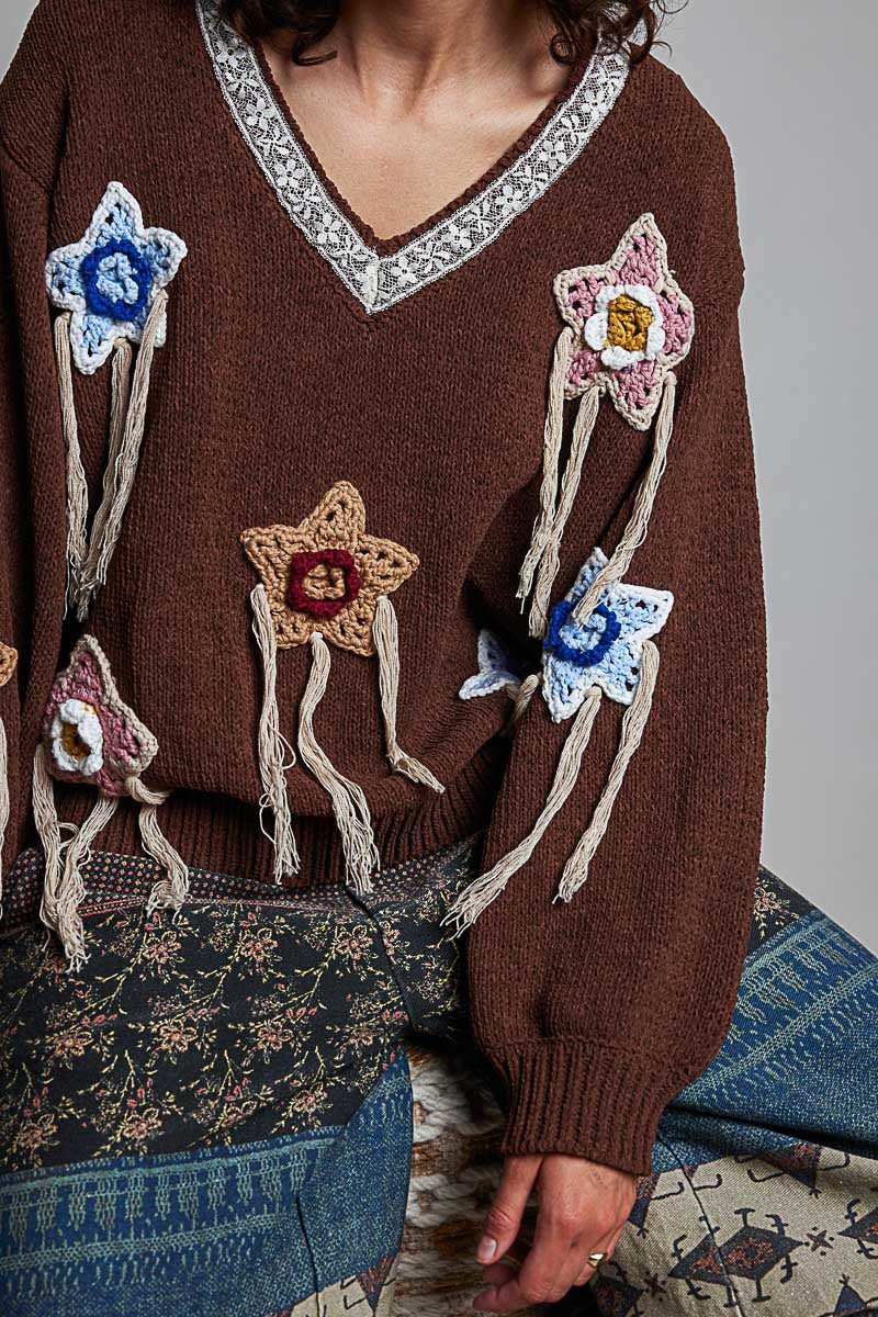 Starling Crochet Appliqué Sweater - Westly