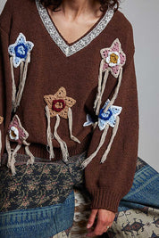 Starling Crochet Appliqué Sweater - Westly