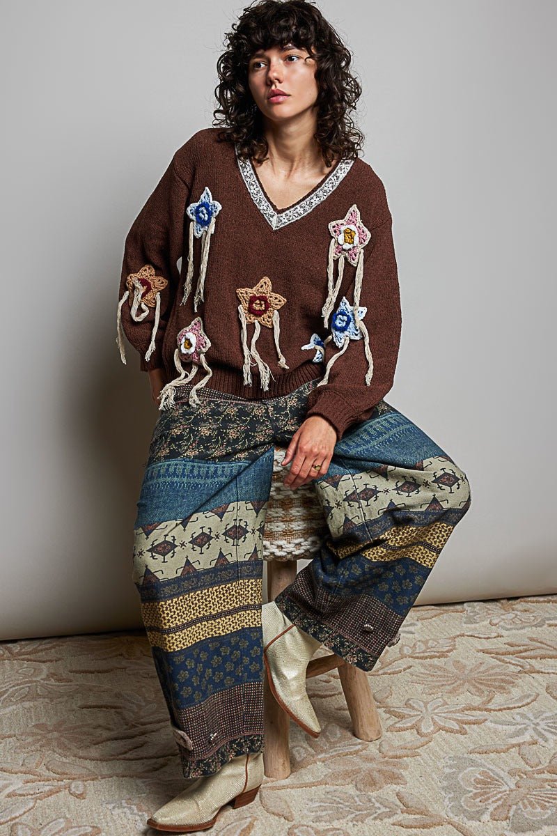 Starling Crochet Appliqué Sweater - Westly