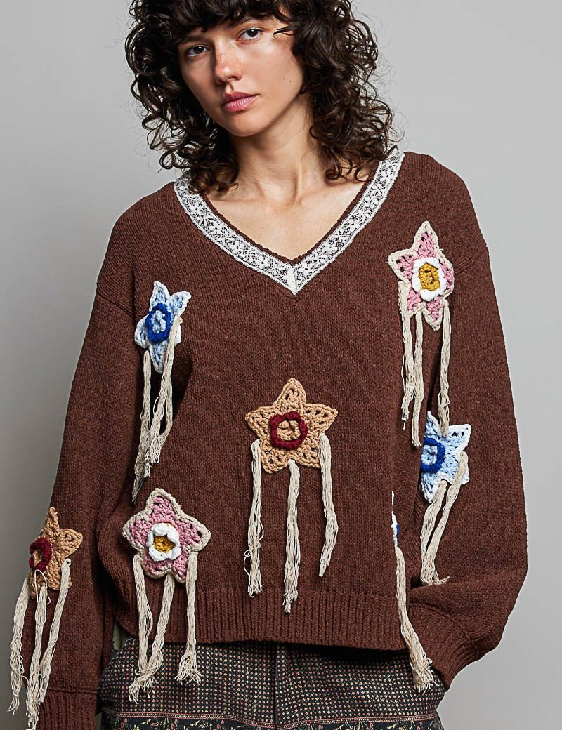 Starling Crochet Appliqué Sweater - Westly