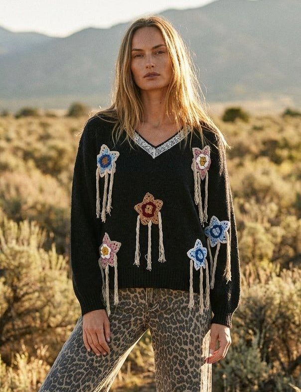 Starling Crochet Appliqué Sweater - Westly
