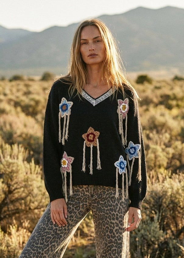 Starling Crochet Appliqué Sweater - Westly