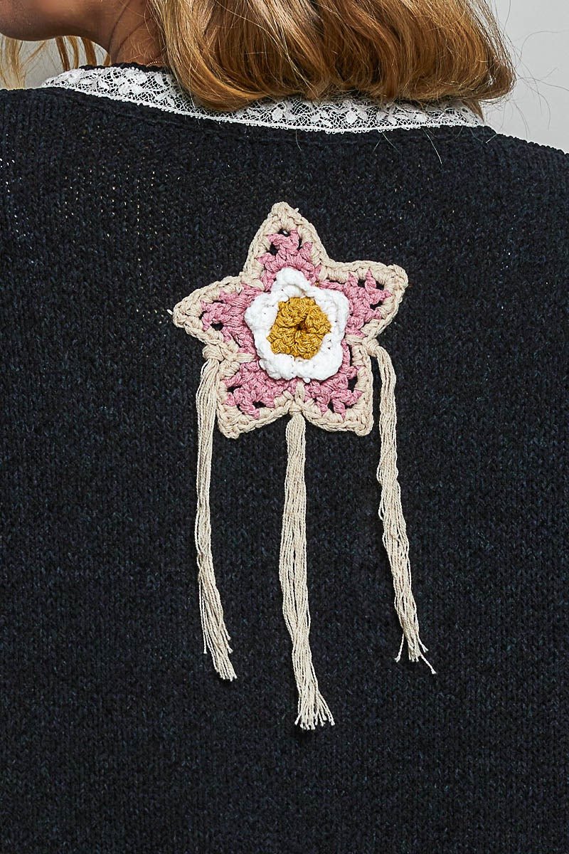 Starling Crochet Appliqué Sweater - Westly