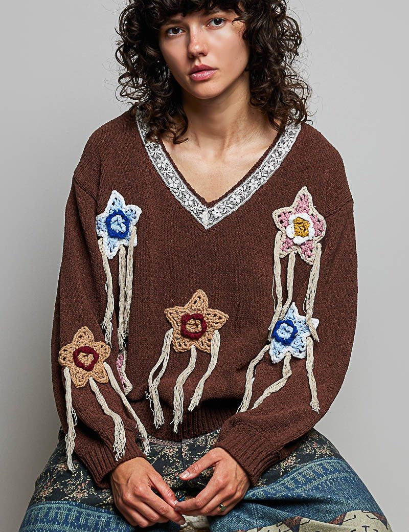 Starling Crochet Appliqué Sweater - Westly