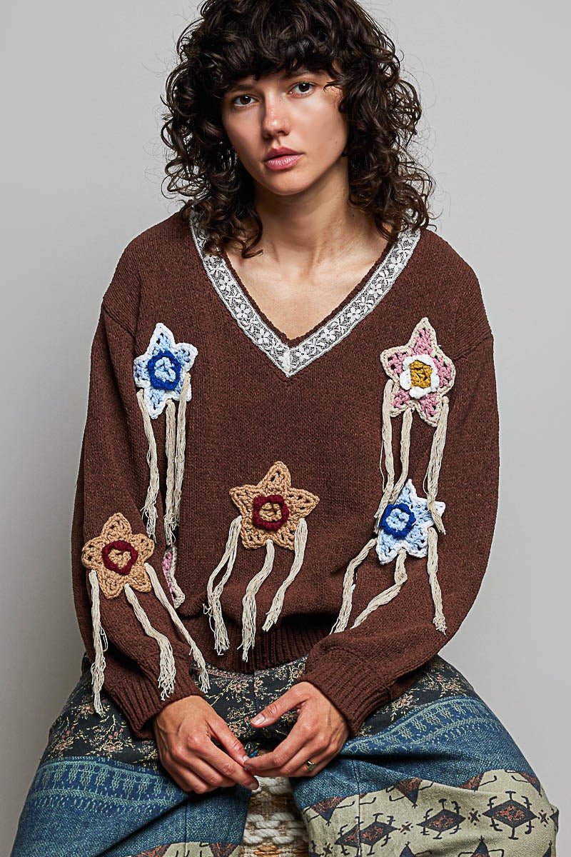 Starling Crochet Appliqué Sweater - Westly