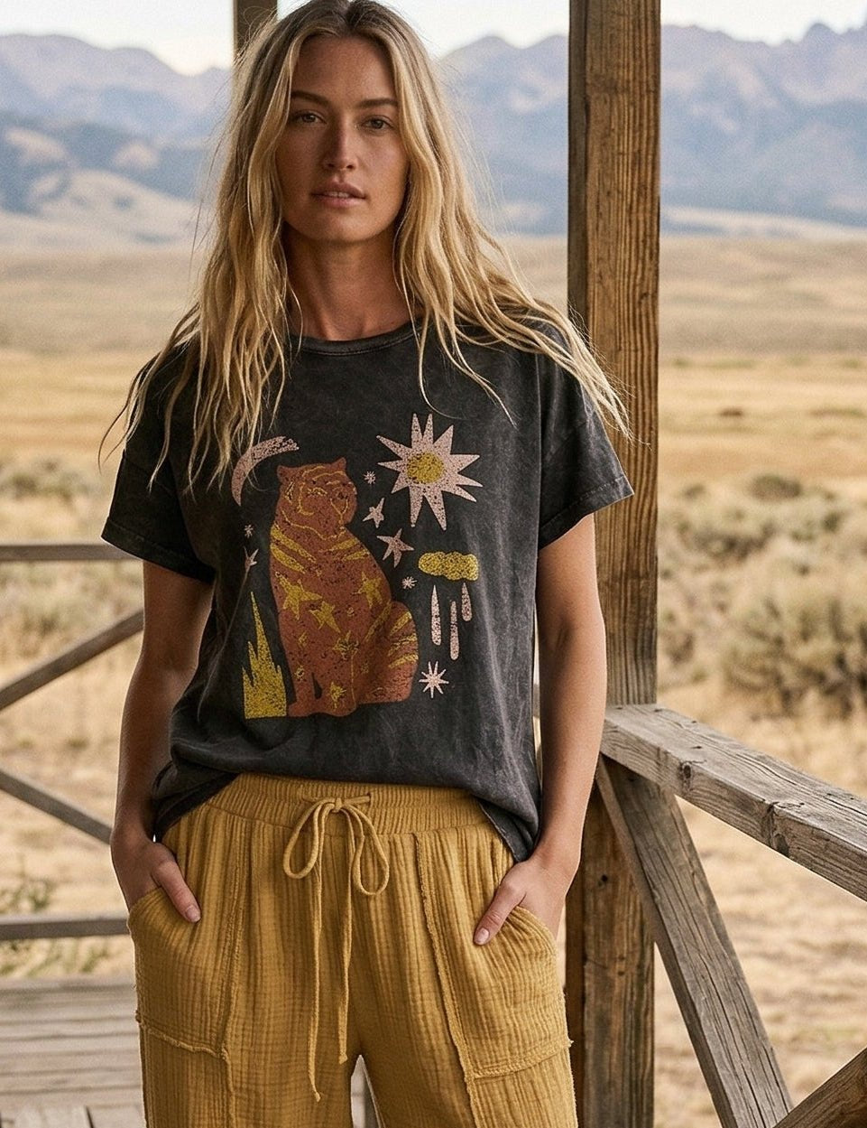 Starry Tiger Vintage Wash Graphic Tee - Westly