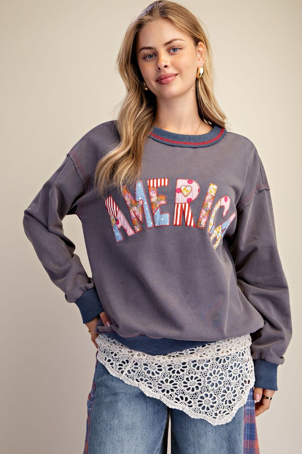 Stars & Stitches America Patch Washed Terry Pullover - Westly