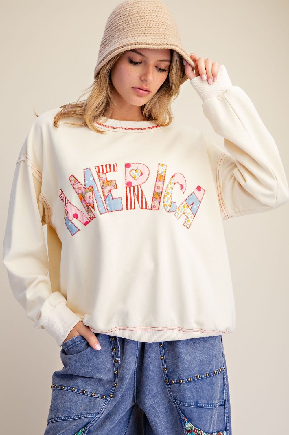 Stars & Stitches America Patch Washed Terry Pullover - Westly