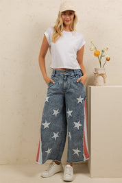 Stars & Stripes Patchwork Denim Pants - Westly