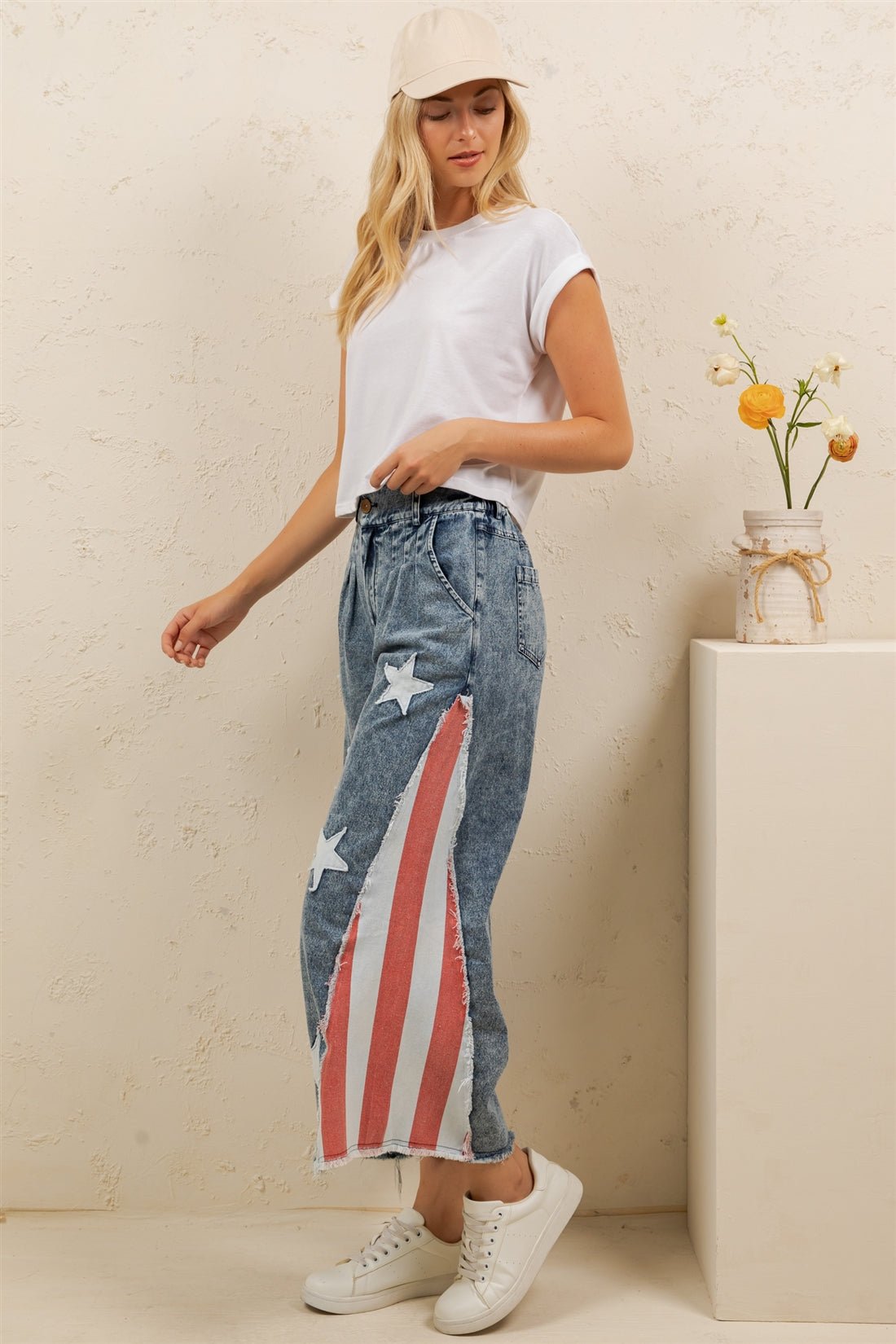 Stars & Stripes Patchwork Denim Pants - Westly