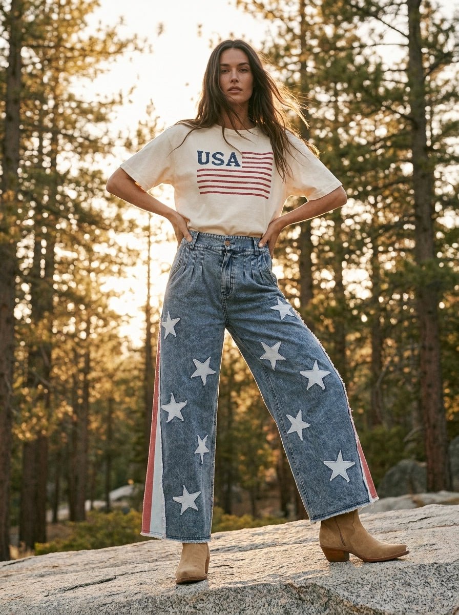 Stars & Stripes Patchwork Denim Pants - Westly