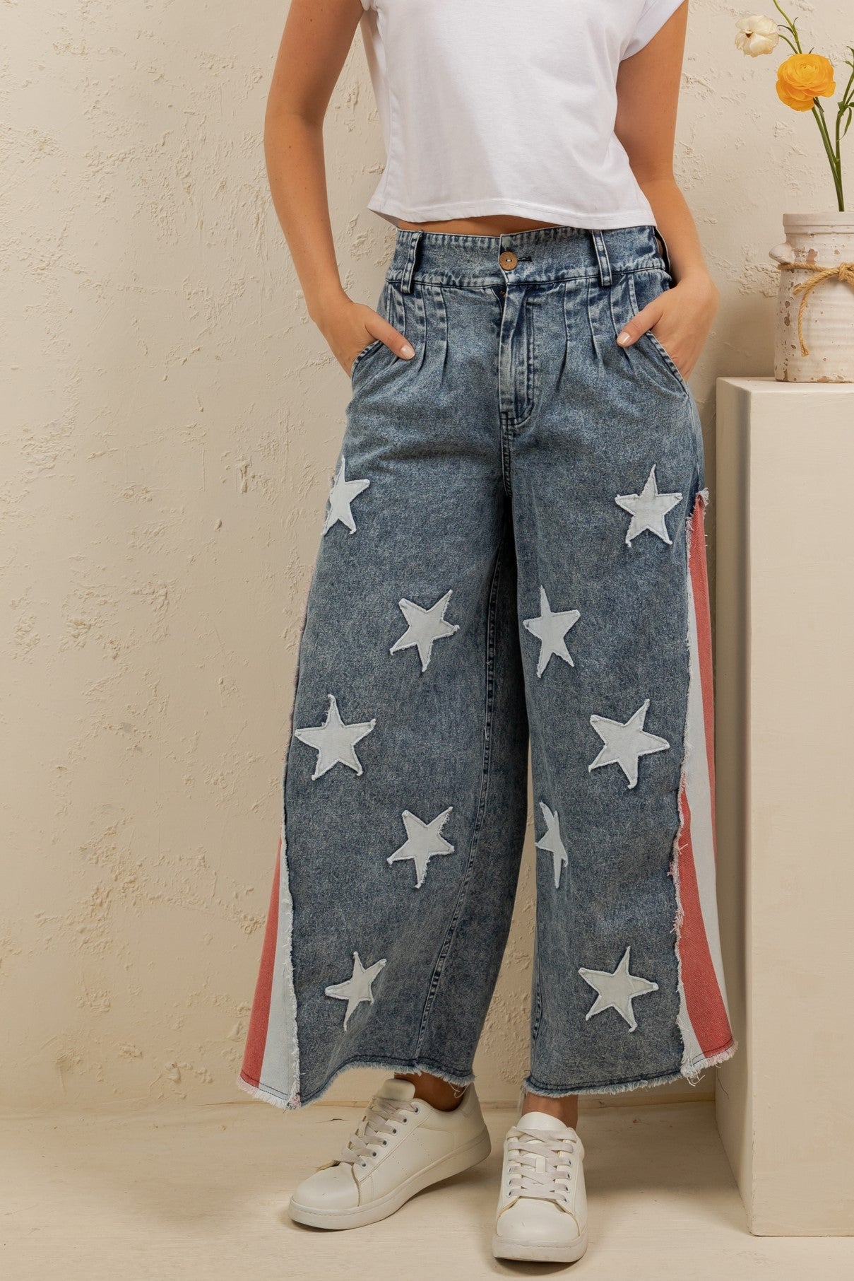 Stars & Stripes Patchwork Denim Pants - Westly