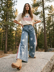 Stars & Stripes Patchwork Denim Pants - Westly