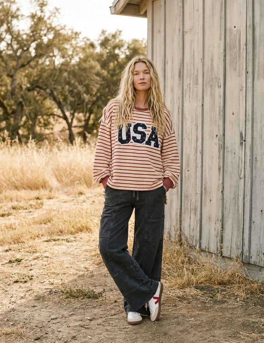 Stateside Striped USA Patch Sweatshirt - Westly