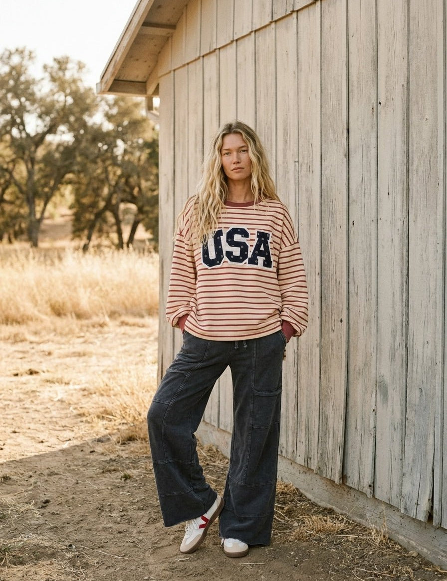 Stateside Striped USA Patch Sweatshirt - Westly