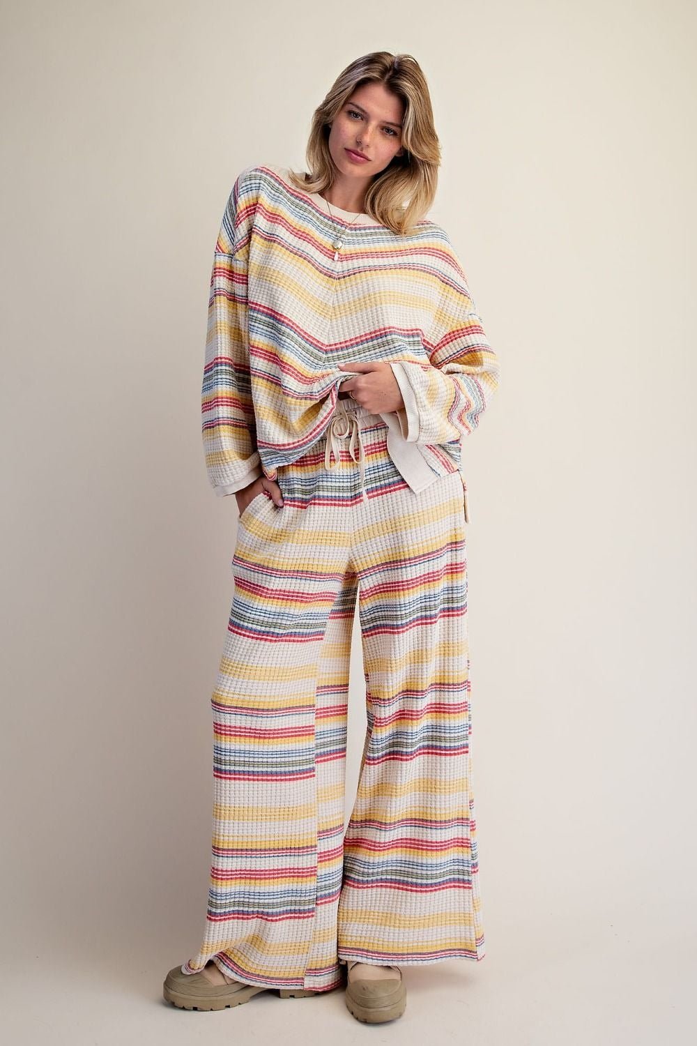 Staycation Striped Thermal Washed Pants - Westly