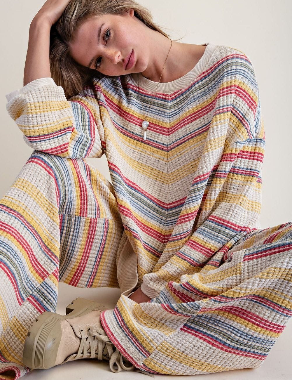 Staycation Striped Thermal Washed Top - Westly
