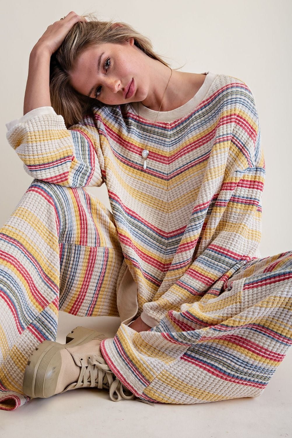 Staycation Striped Thermal Washed Top - Westly