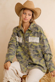 Stevie Washed Camo Shacket With Lace Trim - Westly
