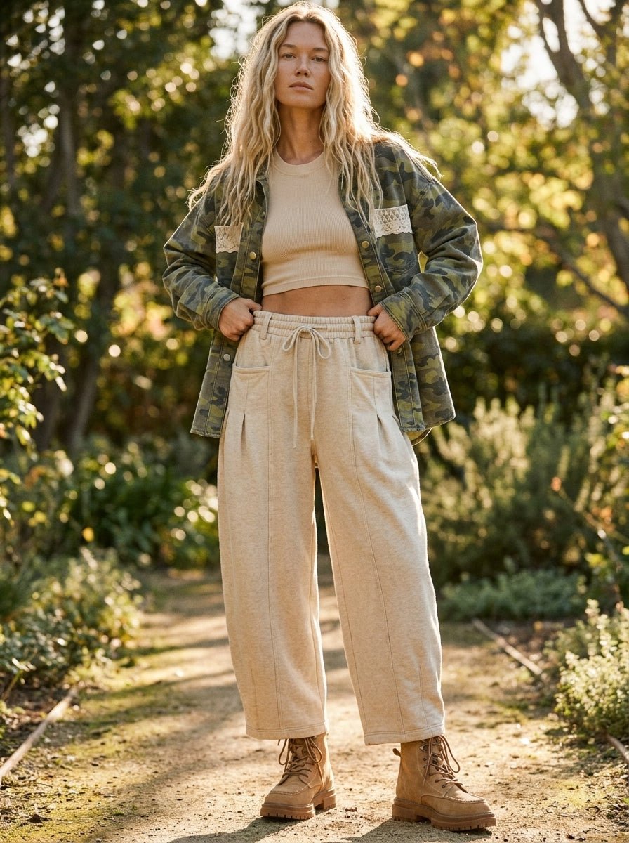 Stevie Washed Camo Shacket With Lace Trim - Westly