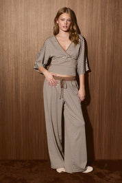 Still Hours Striped Kimono Top - Cream Brown Stripe